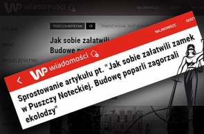 Portal Wirtualna Polska opublikował sprostowanie nieprawdziwych informacji z artykułu Tomasza Molgi, dotyczących powiązań członków Pracowni z budową zamku w Stobnicy