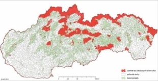 
Obszary gdzie na Słowacji nie można polować na wilki w sezonie 2015/2016. Źródło: NLC 2015
