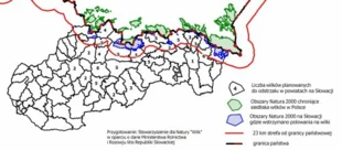 
Mapa – planowany odstrzał wilków na Słowacji w sezonie łowieckim 2013/2014. Opracowanie Stowarzyszenie dla Natury Wilk
