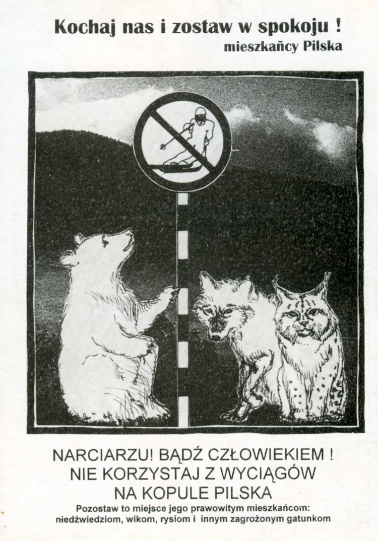 Pocztówka wydana w ramach działań dla ochrony Pilska. Rok wydania: 1997